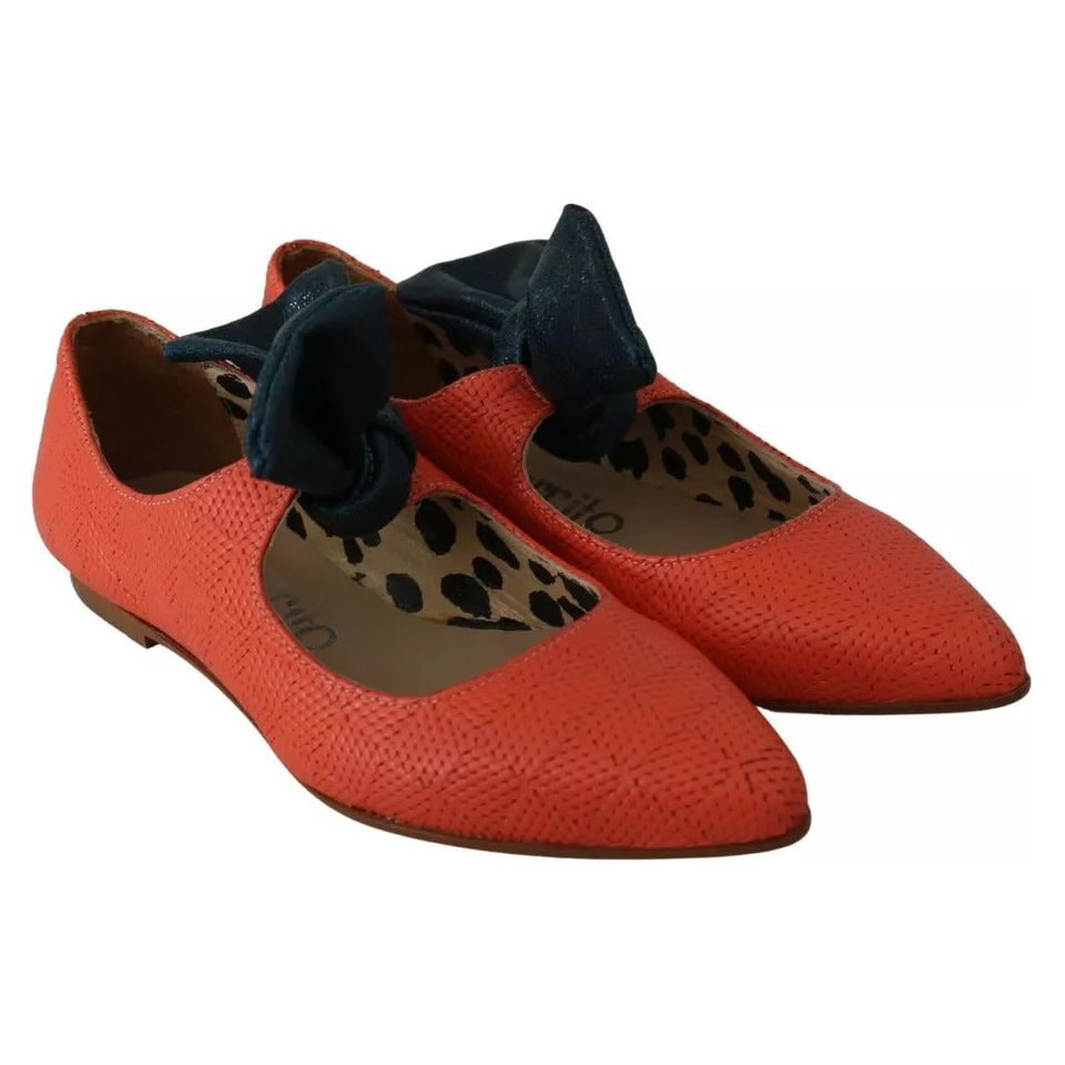EBARRITO Orange Leather Bow Slip-on Loafers Ballet Flat Shoes LA8419-36
