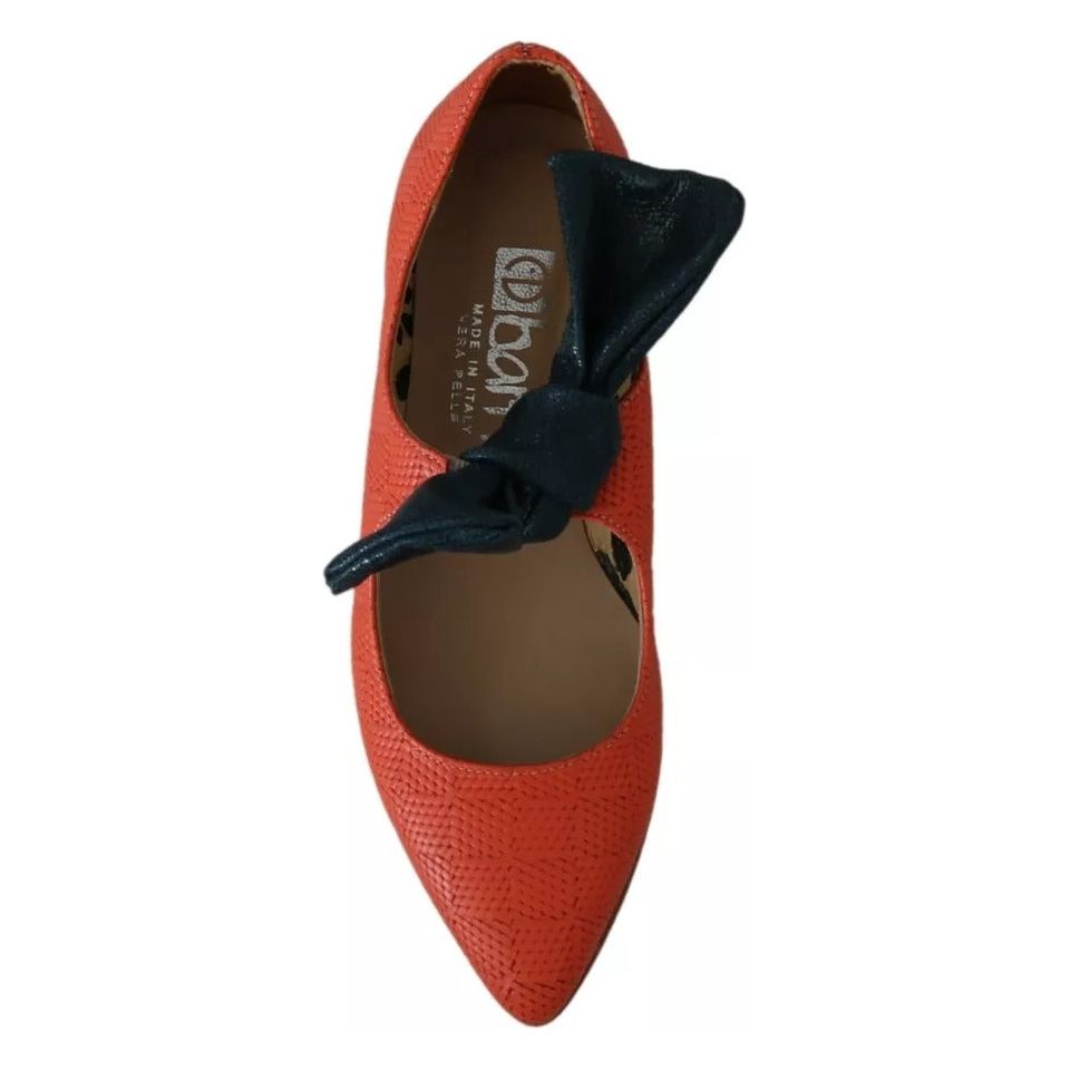 EBARRITO Orange Leather Bow Slip-on Loafers Ballet Flat Shoes LA8419-36