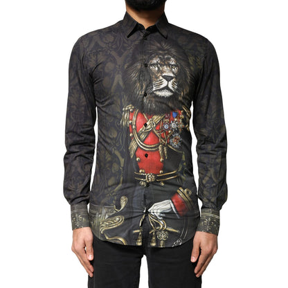 Dolce & Gabbana Black Royal Pet Portrait GOLD Dress Shirt