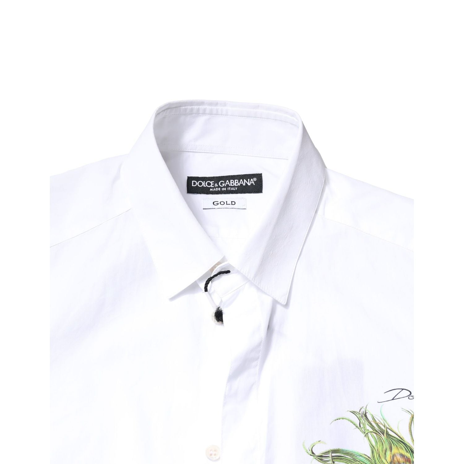 Dolce & Gabbana White Cotton Peacock Feather GOLD Formal Shirt