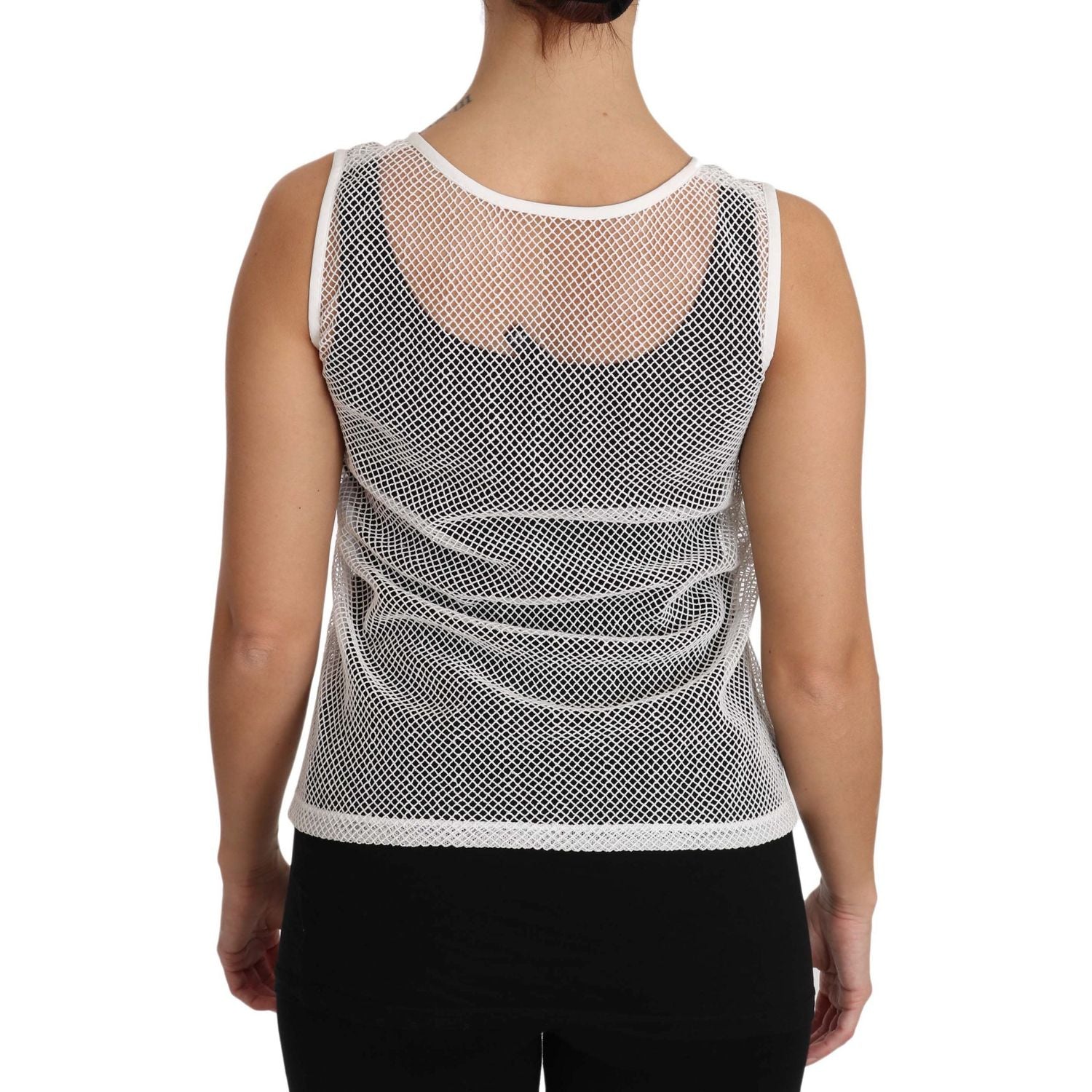 Dolce & Gabbana White Net  Transparent Sleeveless Tank Top