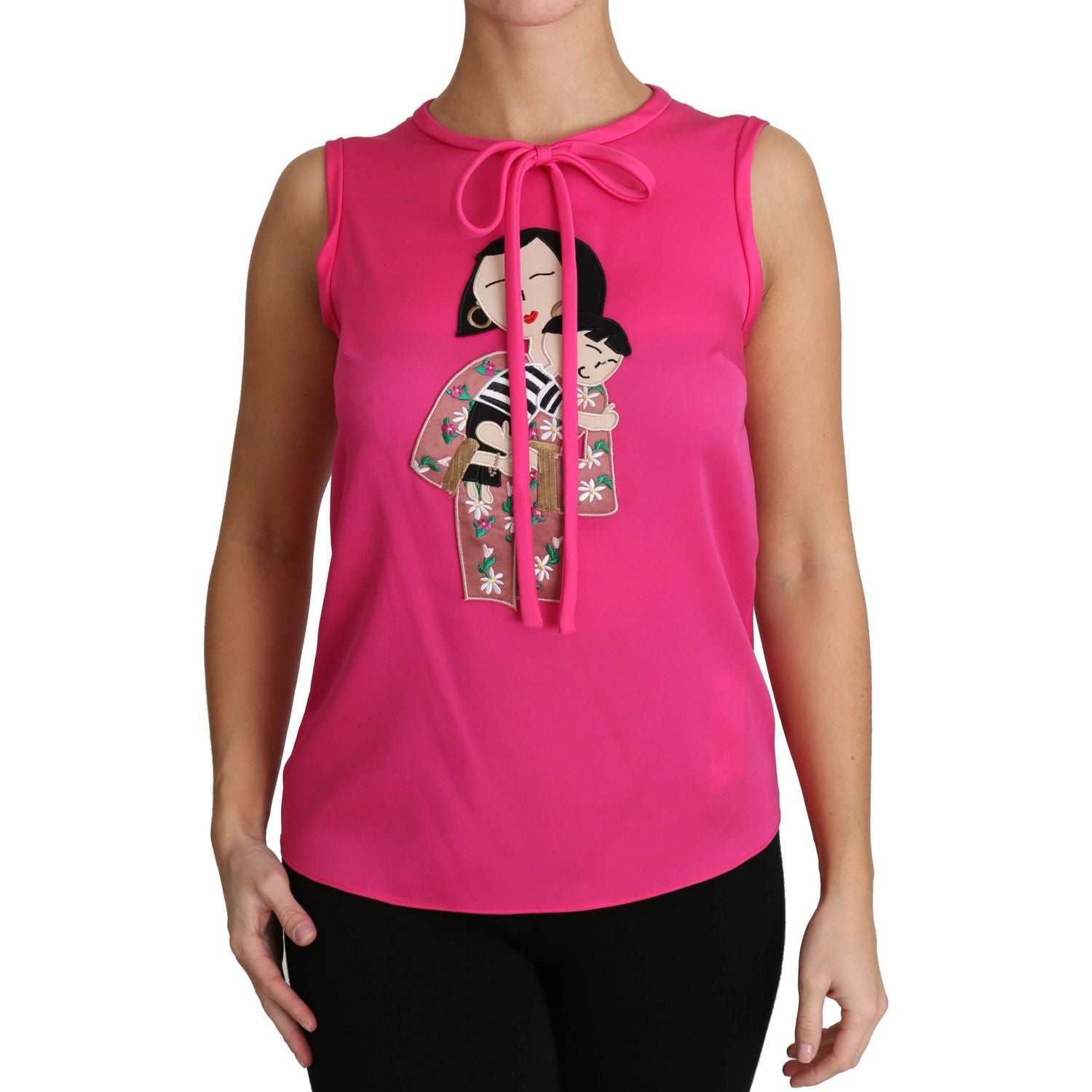 Dolce & Gabbana Pink Family Silk Tank  Mama Blouse Top Shirt
