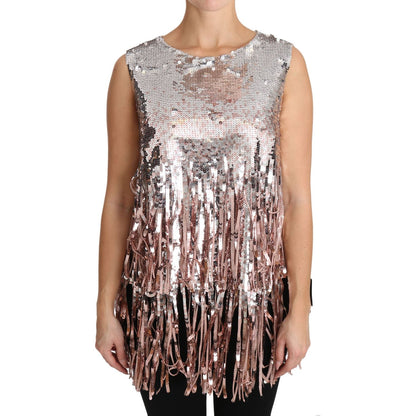 Dolce & Gabbana Golden Pink Sequined Fringe Tank Top