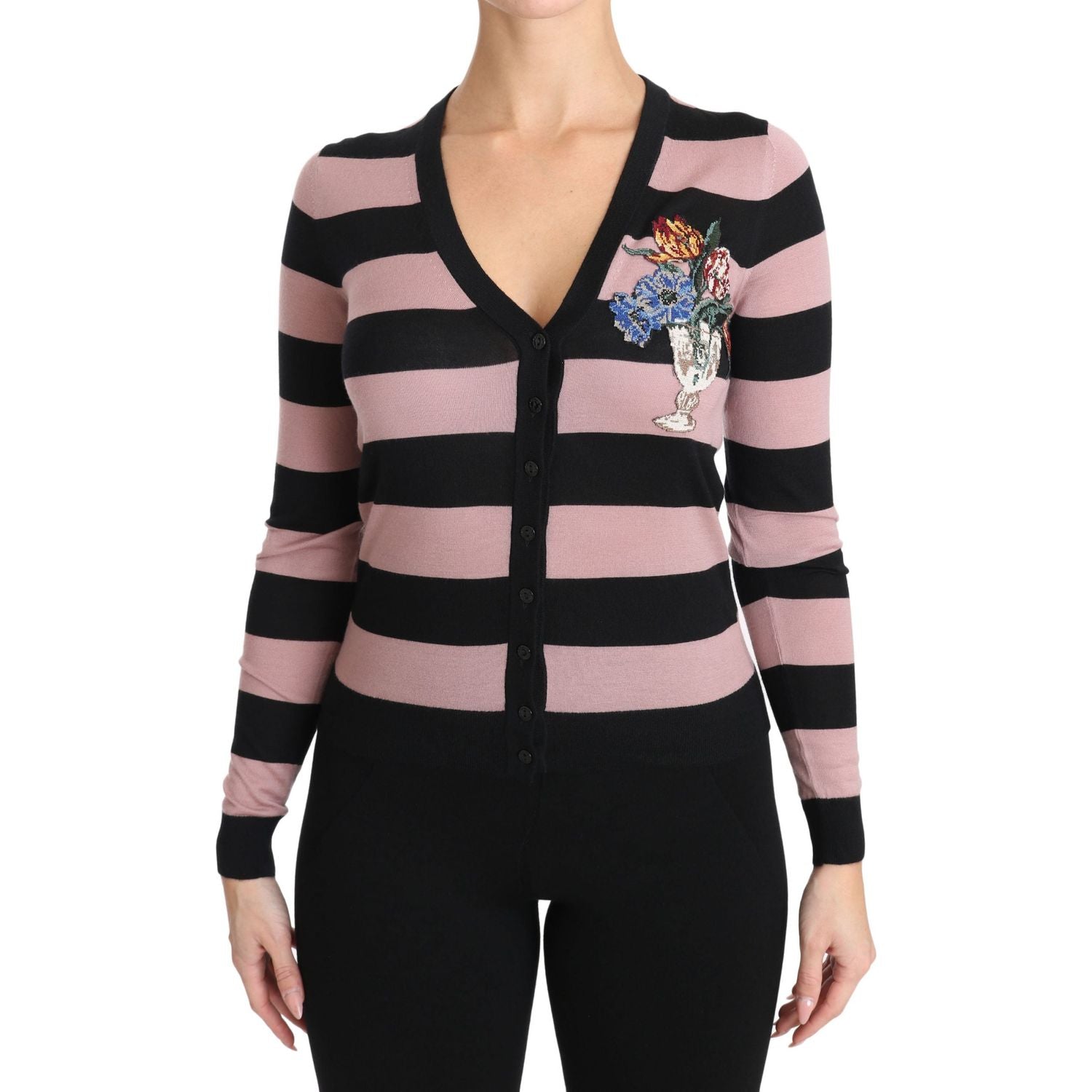 Dolce & Gabbana Pink Floral Cashmere Cardigan Sweater