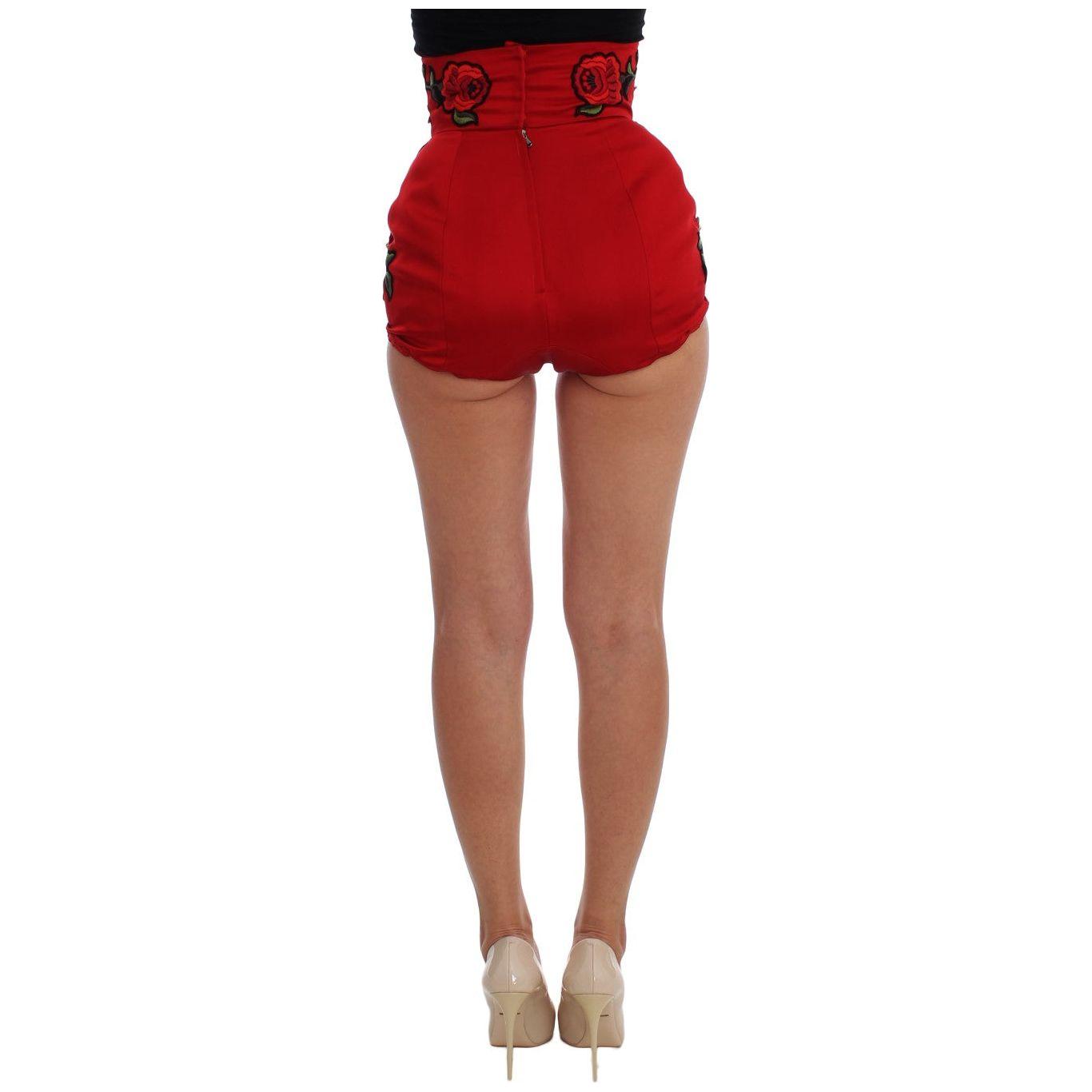 Dolce & Gabbana Red Silk Crystal Roses Shorts 1728,67345645728,Clothing,Dolce & Gabbana,IT40|S,Material: 100% Silk,New with tags,Red,Short and Mini - Shorts - Clothing,Shorts - Clothing,Shorts - Women - Clothing,Women,Women - Clothing