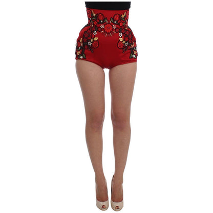 Dolce & Gabbana Red Silk Crystal Roses Shorts 1728,67345645728,Clothing,Dolce & Gabbana,IT40|S,Material: 100% Silk,New with tags,Red,Short and Mini - Shorts - Clothing,Shorts - Clothing,Shorts - Women - Clothing,Women,Women - Clothing