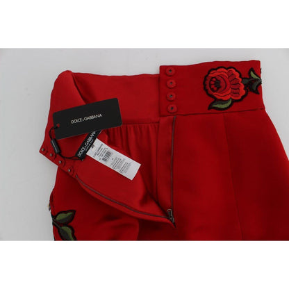 Dolce & Gabbana Red Silk Crystal Roses Shorts 1728,67345645728,Clothing,Dolce & Gabbana,IT40|S,Material: 100% Silk,New with tags,Red,Short and Mini - Shorts - Clothing,Shorts - Clothing,Shorts - Women - Clothing,Women,Women - Clothing