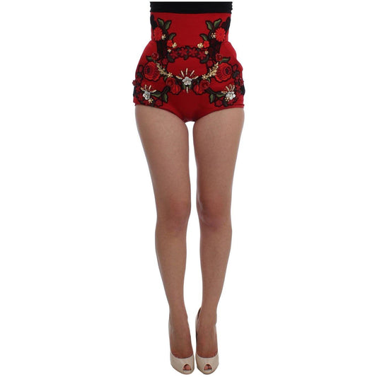 Dolce & Gabbana Red Silk Crystal Roses Shorts 1728,67345645728,Clothing,Dolce & Gabbana,IT40|S,Material: 100% Silk,New with tags,Red,Short and Mini - Shorts - Clothing,Shorts - Clothing,Shorts - Women - Clothing,Women,Women - Clothing