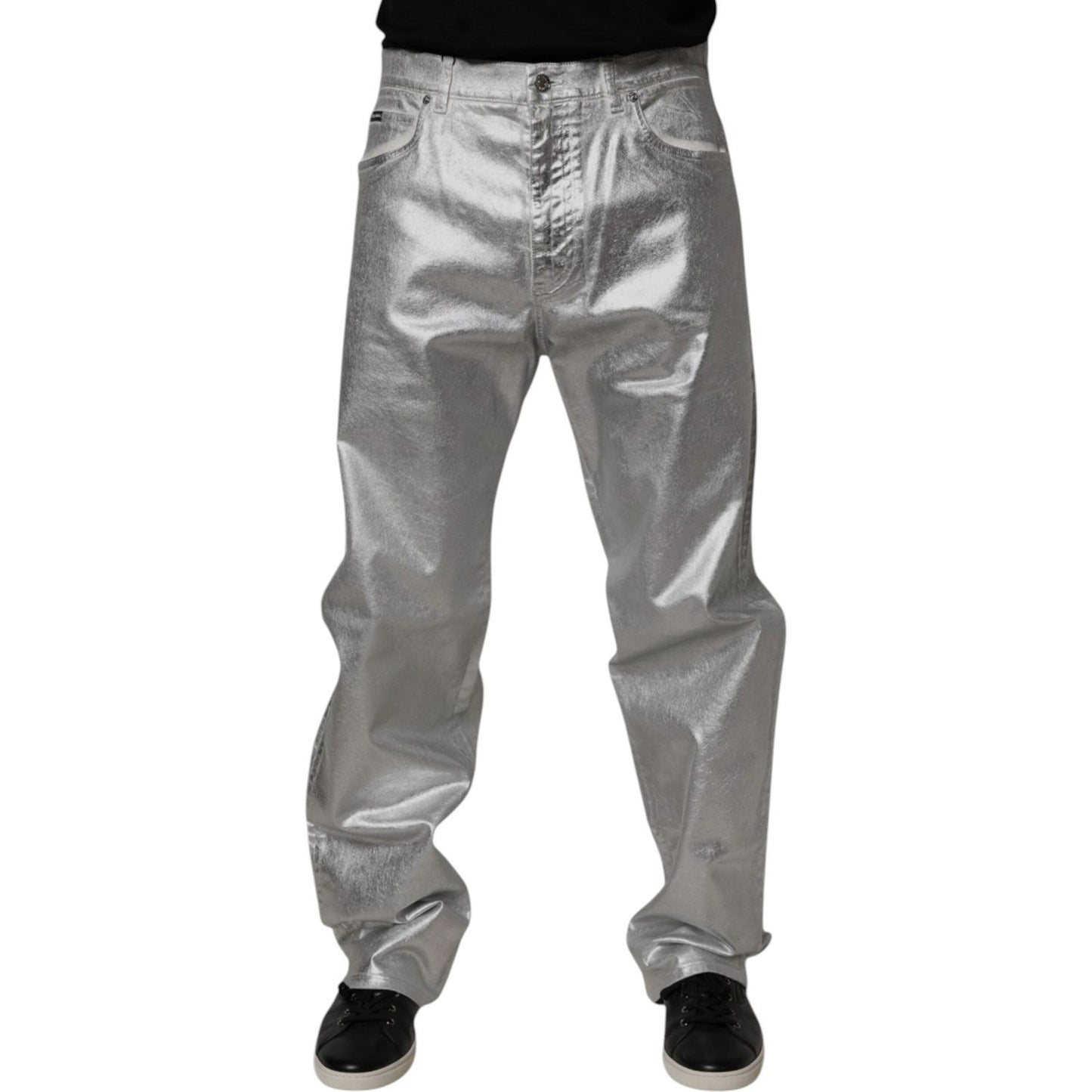 Dolce & Gabbana Metallic Silver Cotton Straight Denim Jeans PAN75214-48