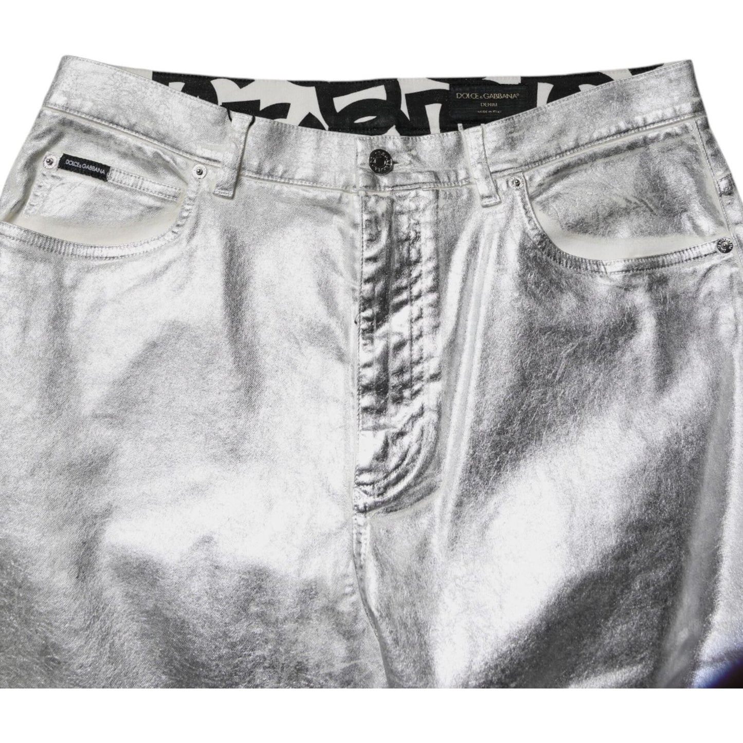 Dolce & Gabbana Metallic Silver Cotton Straight Denim Jeans PAN75214-48