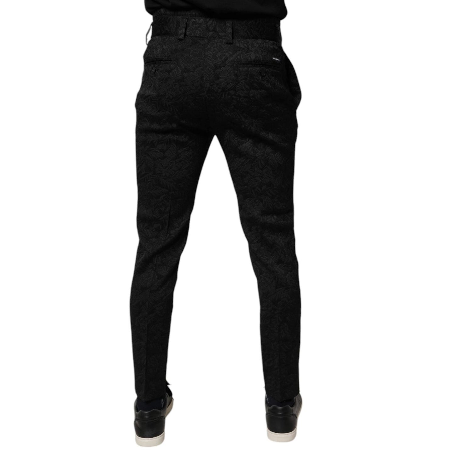 Dolce & Gabbana Black Brocade Polyester Skinny Dress Pants