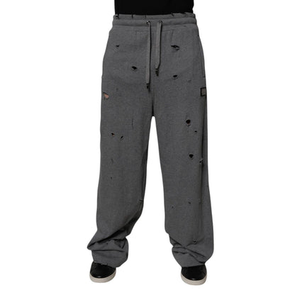 Dolce & Gabbana Gray Cotton RipStyle Straight Sweatpants Pants