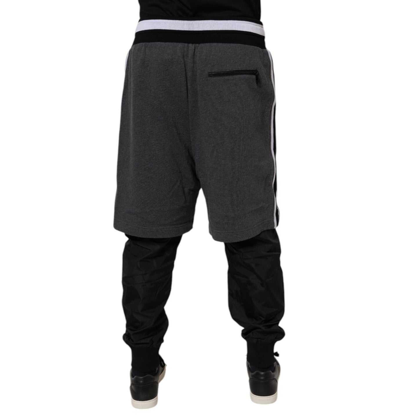 Dolce & Gabbana Black Gray Cotton Layered Men Sweatpants Pants