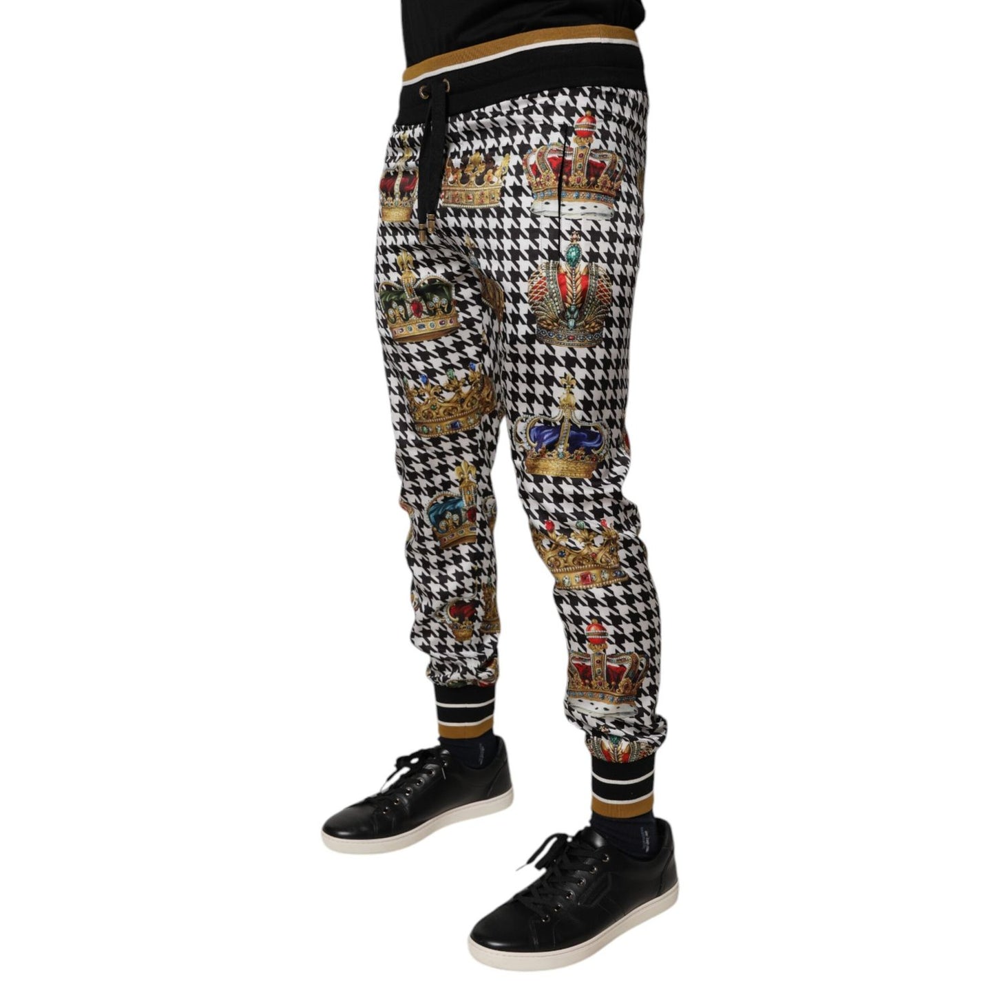 Dolce & Gabbana Multicolor Houndstooth Crown Men Sweatpants Pants