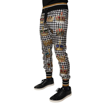 Dolce & Gabbana Multicolor Houndstooth Crown Men Sweatpants Pants