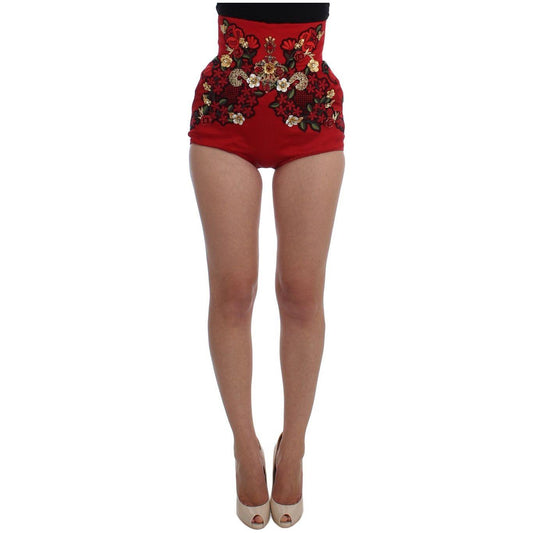 Dolce & Gabbana Red Silk Crystal Roses Shorts 1% Viscose,1728,2% Polyester,5% Crystal,67345645728,80% Silk,Clothing,Dolce & Gabbana,IT40|S,Material: 7% Cotton,New with tags,Red,Short and Mini - Shorts - Clothing,Shorts - Clothing,Shorts - Women - Clothing
