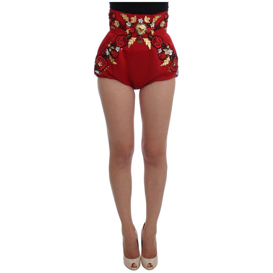 Dolce & Gabbana Red Silk Crystal Roses Shorts 1% Viscose,1728,2% Polyester,5% Crystal,67345645728,80% Silk,Clothing,Dolce & Gabbana,IT40|S,Material: 7% Cotton,New with tags,Red,Short and Mini - Shorts - Clothing,Shorts - Clothing,Shorts - Women - Clothing
