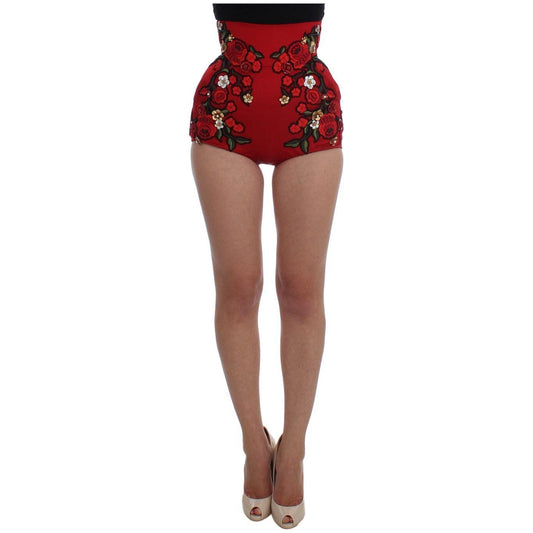Dolce & Gabbana Red Silk Roses Sicily Shorts 1728,67345645728,Clothing,Dolce & Gabbana,IT40|S,New with tags,Red,Short and Mini - Shorts - Clothing,Shorts - Clothing,Shorts - Women - Clothing,Women,Women - Clothing
