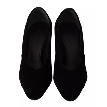 Jil Sander Black Leather Suede Block Heels Pumps Shoes