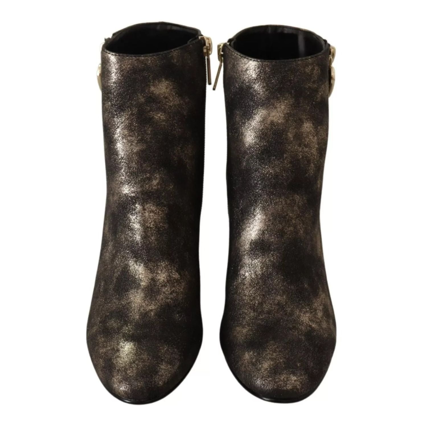 MY TWIN Black Leather Block Heels Ankle Boots Zipper Shoes