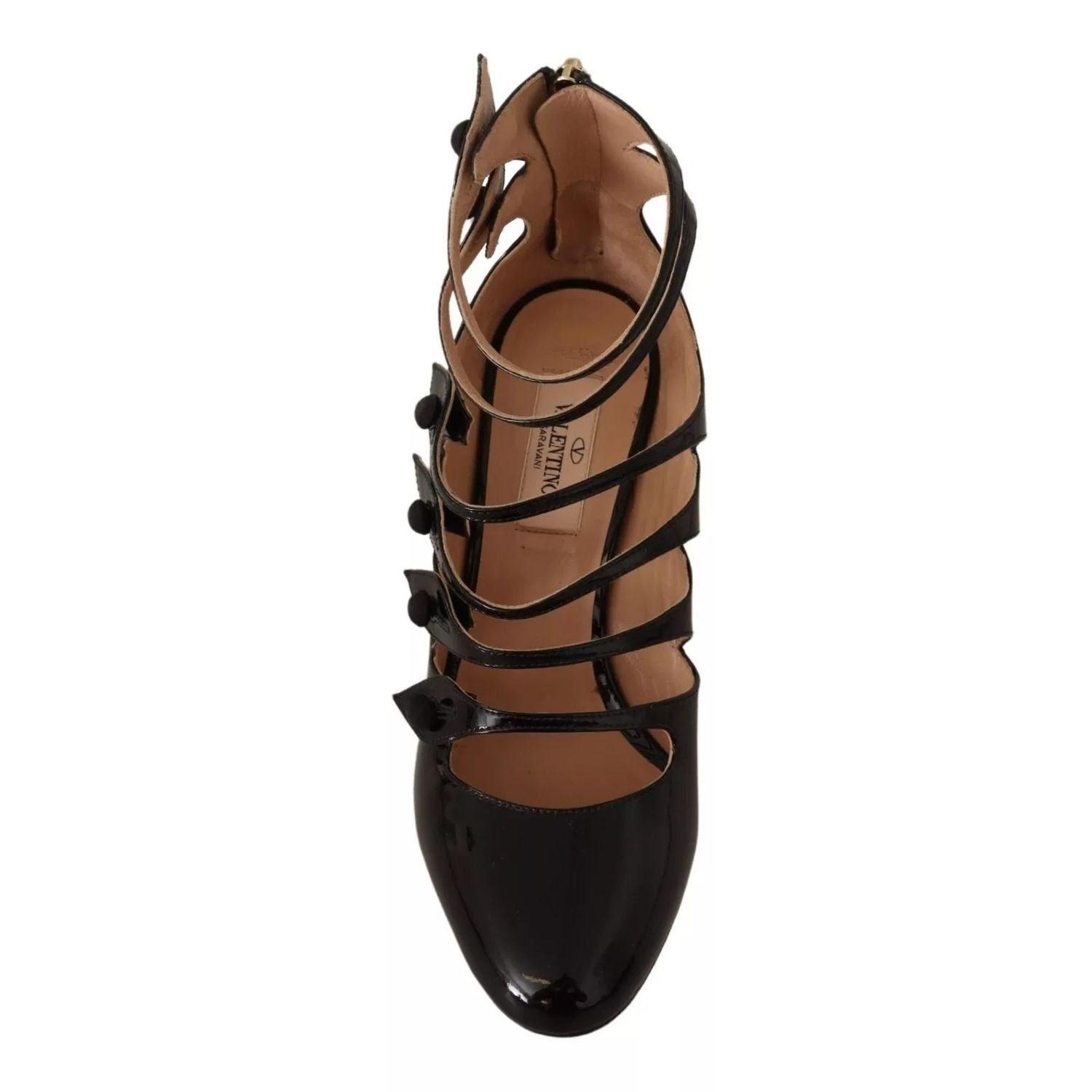 Valentino Black Multi Strap Leather Mid Heels Pumps Shoes