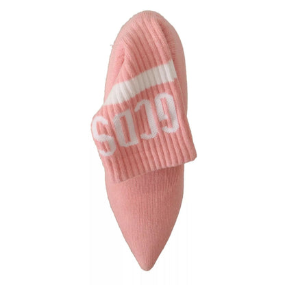GCDS Pink Suede Logo Socks Block Heel Ankle Boots Shoes