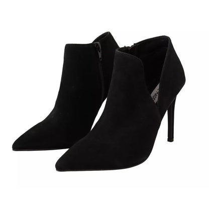 Steve Madden Black Suede Leather Stiletto Heels Boots Shoes