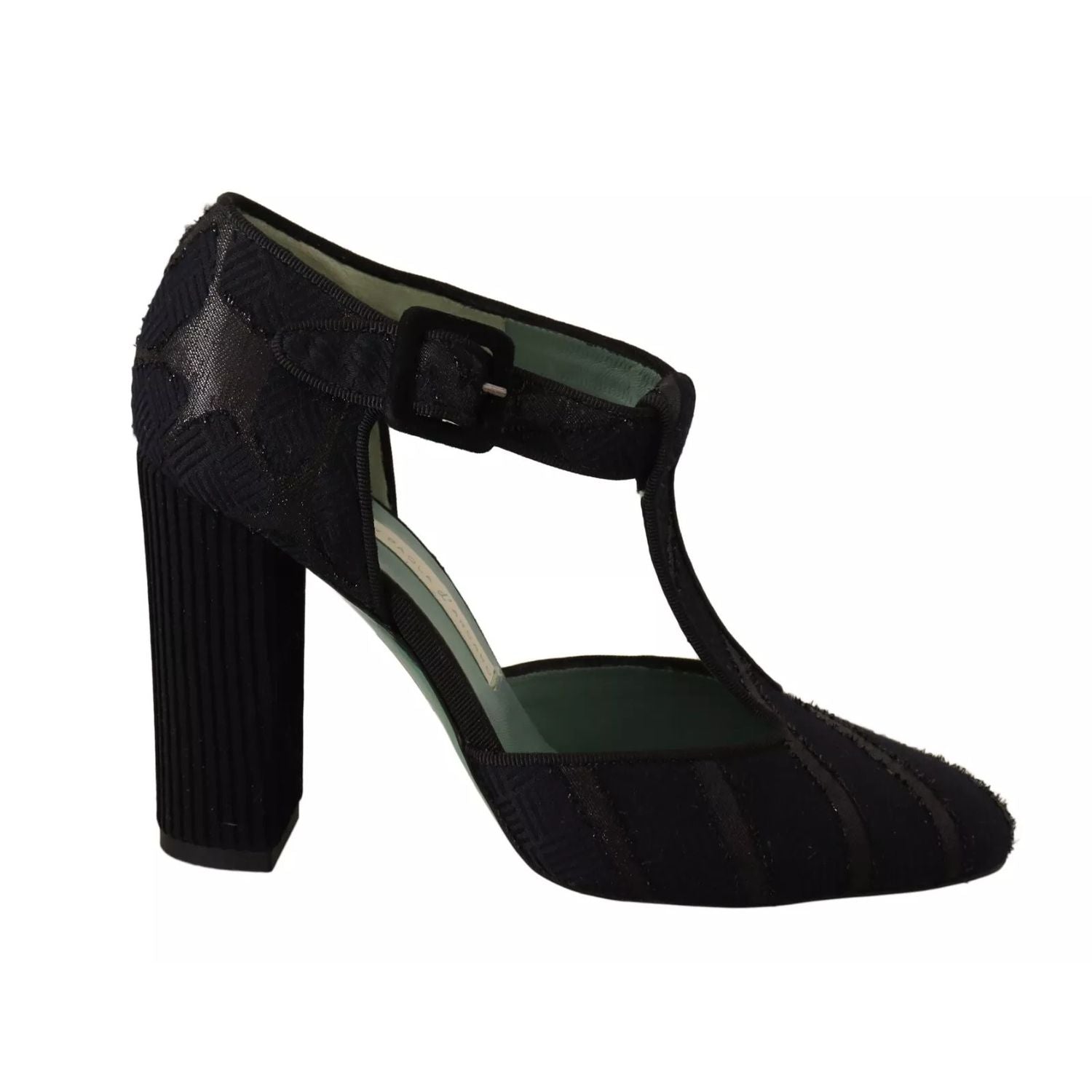 Paola D'Arcano Black Suede Leather Block Heels Sandals Shoes