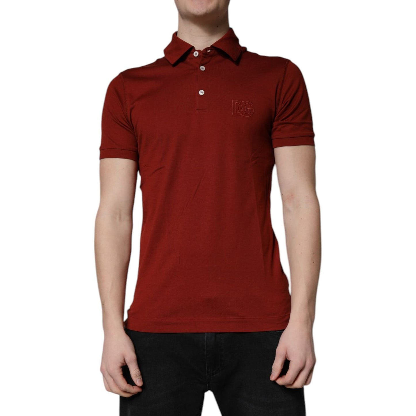 Dolce & Gabbana Red Cotton DG Logo Collared Men Polo T-shirt