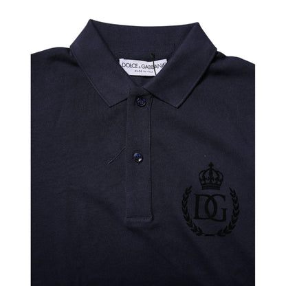 Dolce & Gabbana Dark Blue Cotton Crown Collared Polo T-shirt