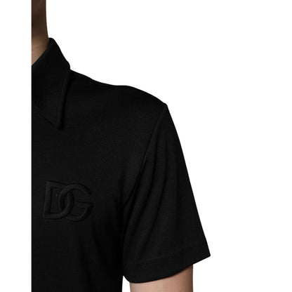 Dolce & Gabbana Black Polyester DG Logo Collared Polo T-shirt