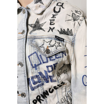Dolce & Gabbana Light Blue Graffiti Button Down Denim Jacket