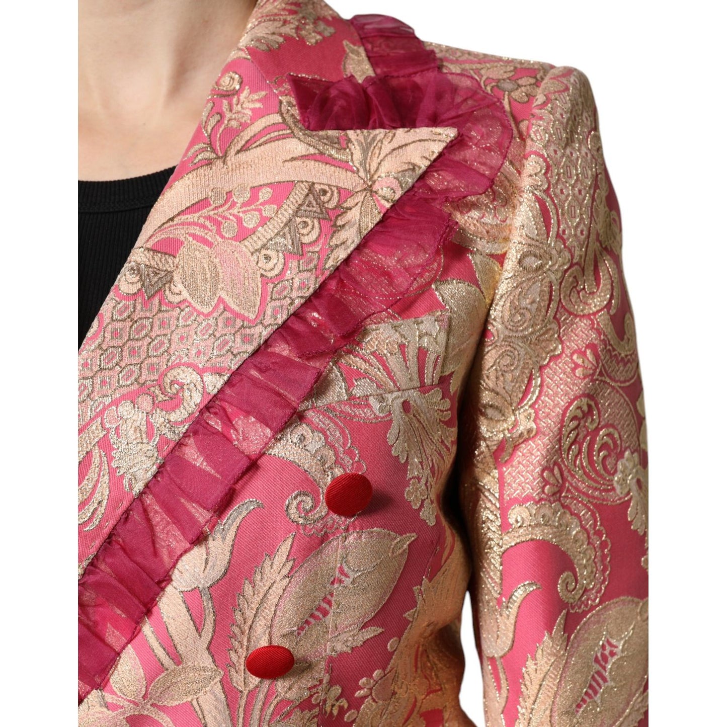 Dolce & Gabbana Pink Gold Jacquard Nylon Coat Blazer Jacket
