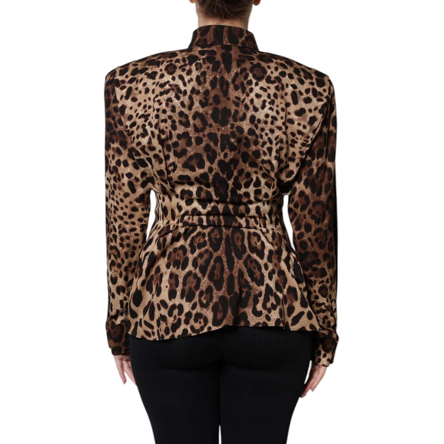 Dolce & Gabbana Brown Leopard Silk Button Down Coat Jacket