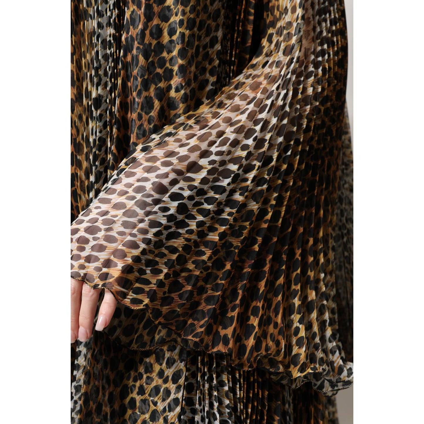 Dolce & Gabbana Brown Leopard Print Scarf Collared Chiffon Dress