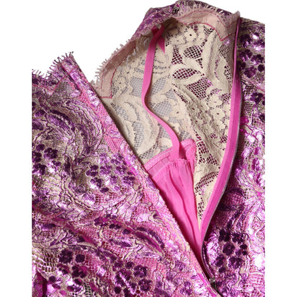 Dolce & Gabbana Metallic Fuchsia Floral Sheath Mini Dress
