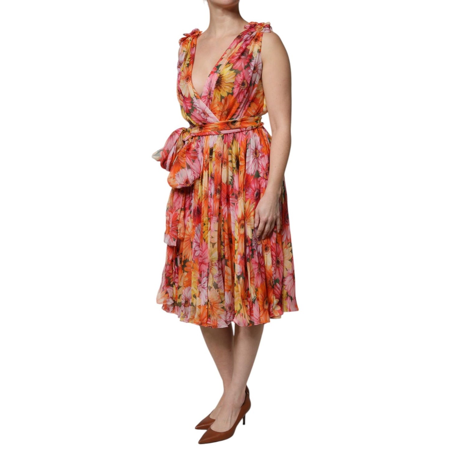Dolce & Gabbana Multicolor Floral Silk V-neck Chiffon Dress