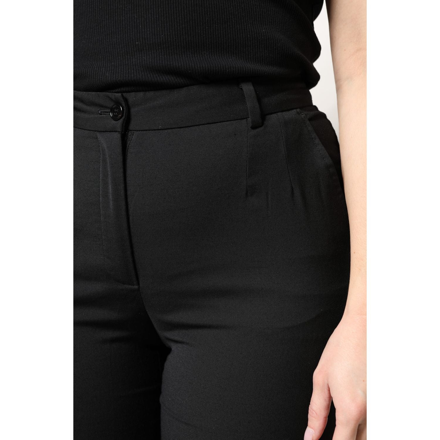 Dolce & Gabbana Black Polyester High Waist Slim Pants