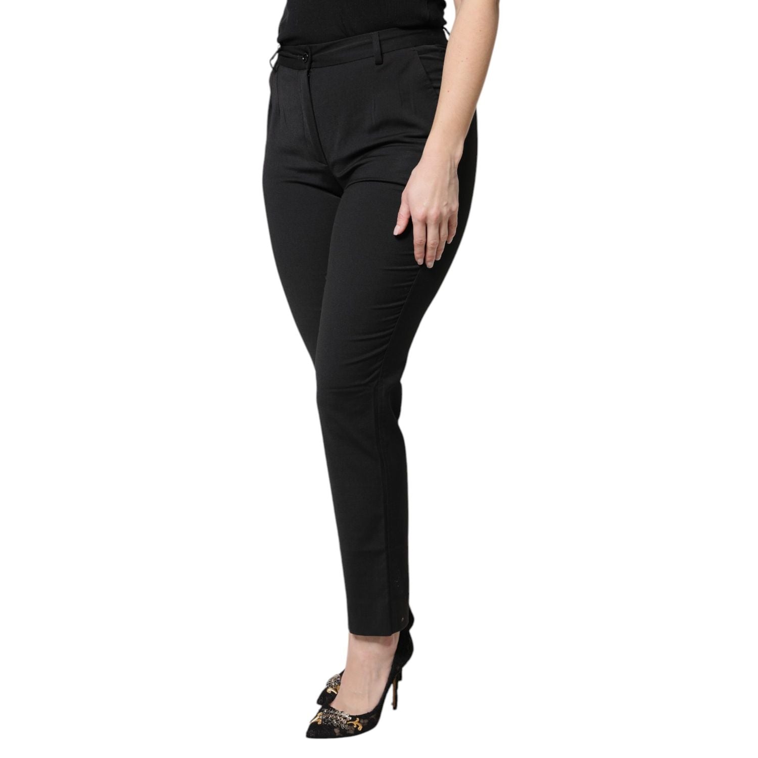 Dolce & Gabbana Black Polyester High Waist Slim Pants