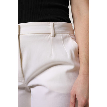 Dolce & Gabbana White Wool Mid Waist Wide Leg Pants