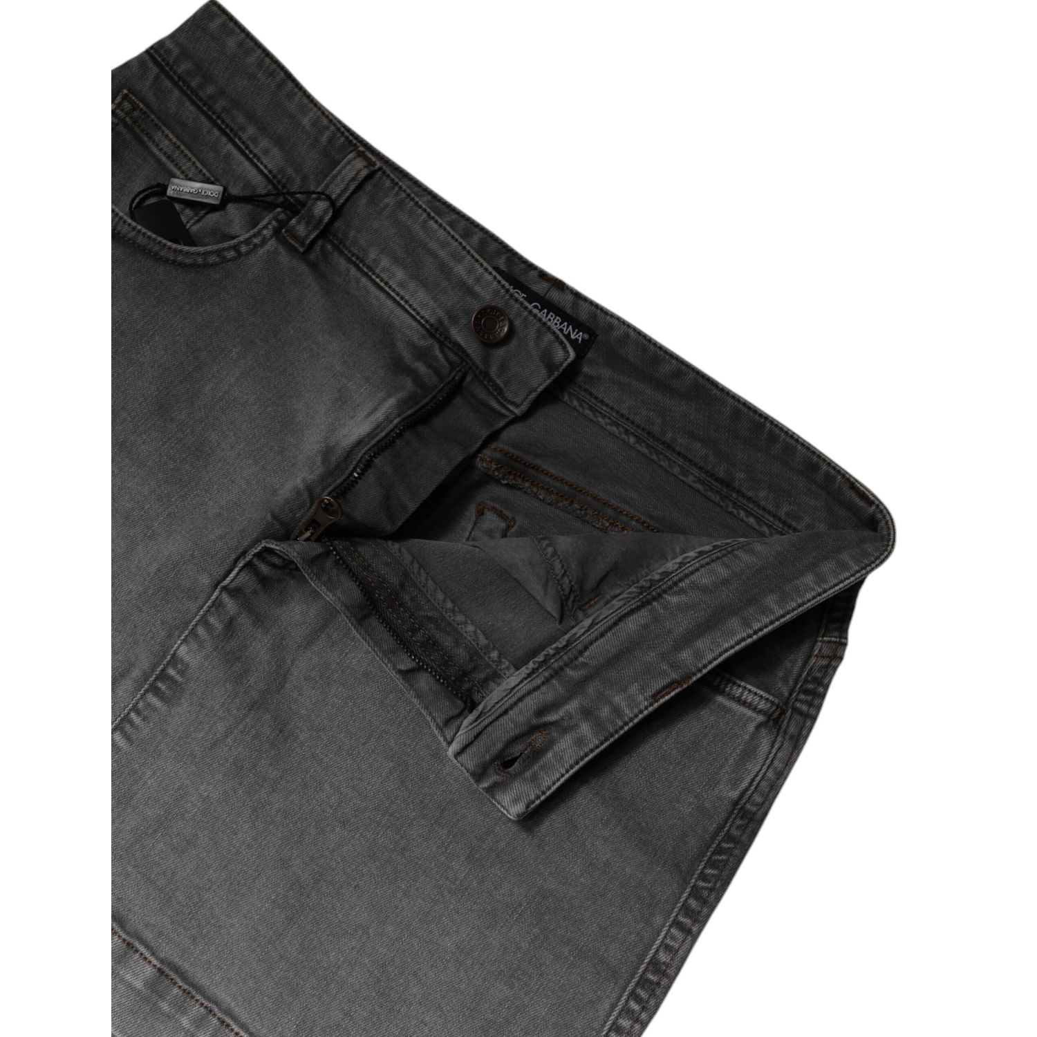 Dolce & Gabbana Gray Cotton Stretch Mid Waist Denim Mini Skirt