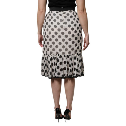 Dolce & Gabbana White Black Polka Dots Knee Length Skirt