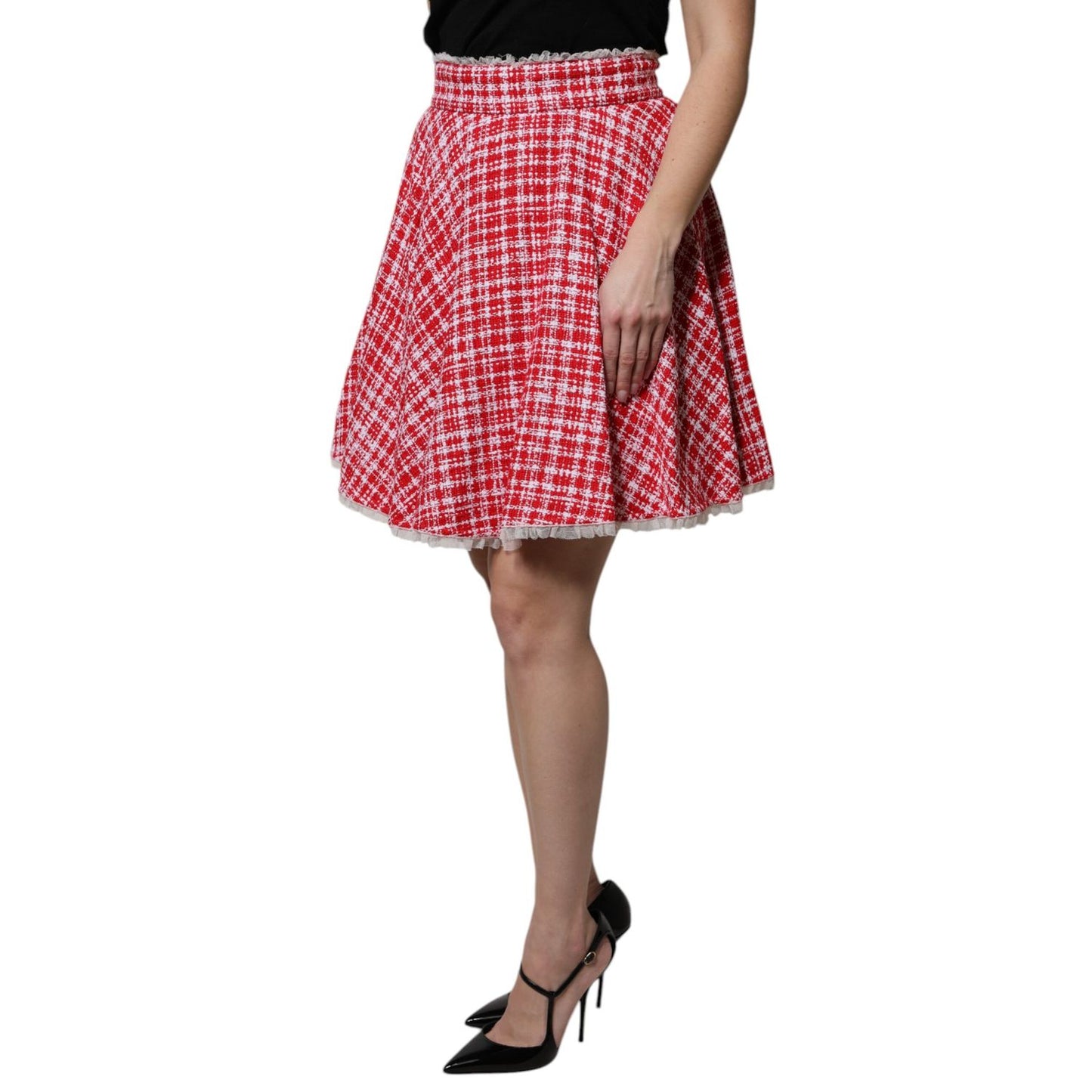 Dolce & Gabbana Red White High Waist A-line Above Knee Skirt