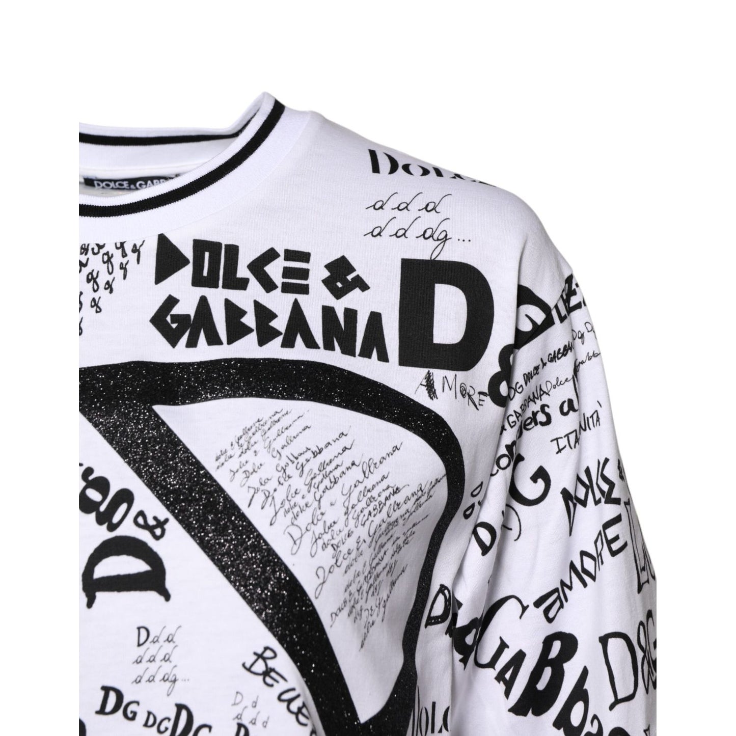 Dolce & Gabbana White Graffiti Print Cotton Crew Neck T-shirt