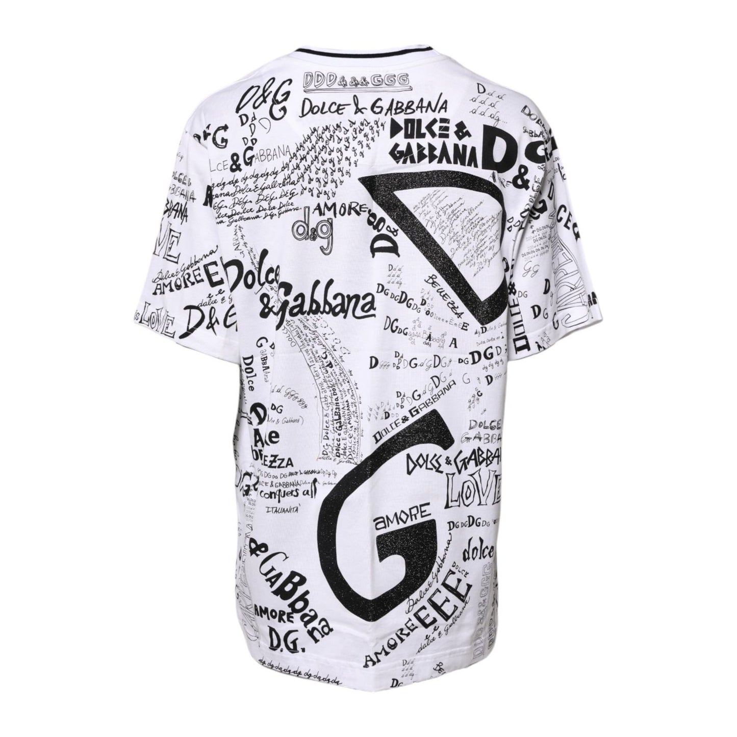 Dolce & Gabbana White Graffiti Print Cotton Crew Neck T-shirt