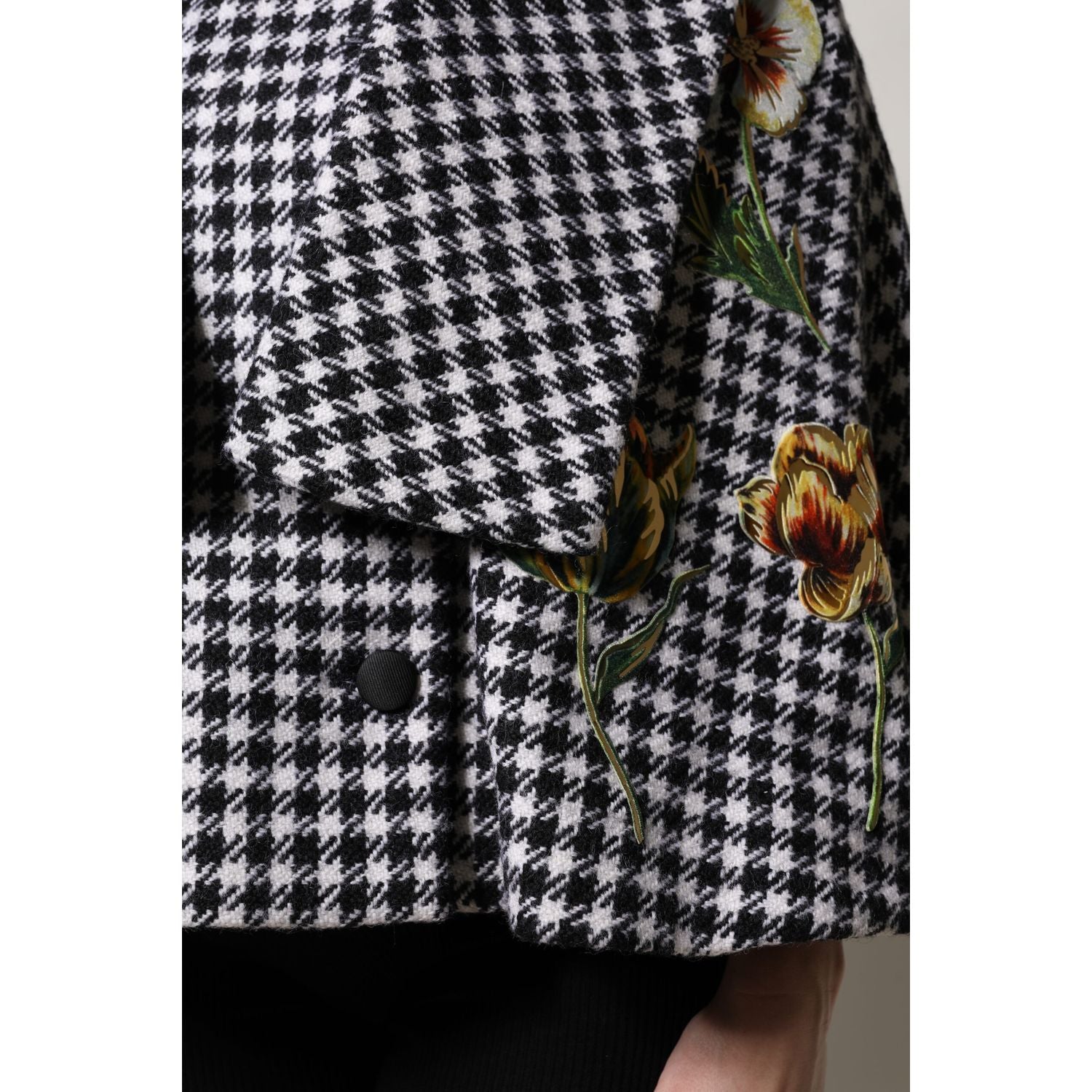Dolce & Gabbana Black White Monochrome Patterned Floral Cape Jacket