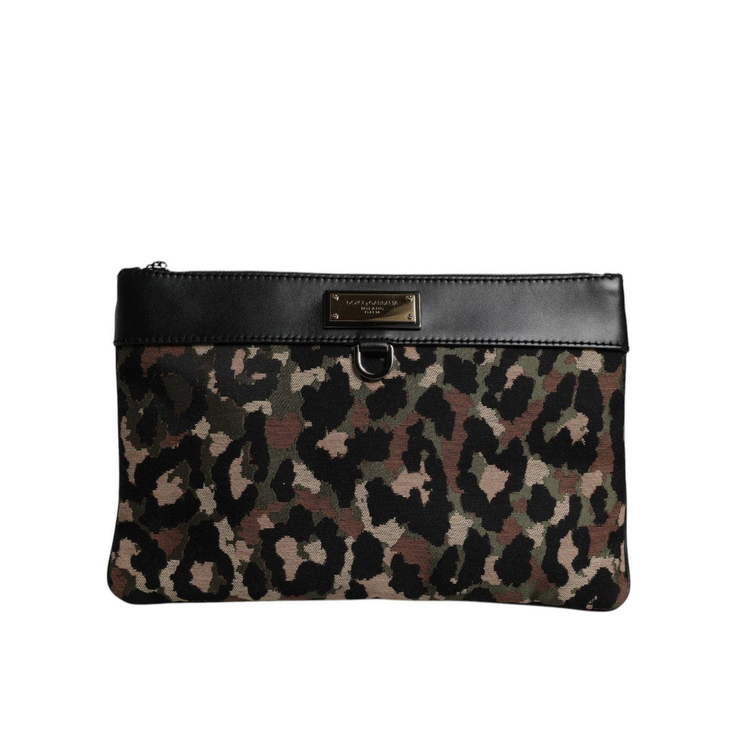 Dolce & Gabbana Multicolor Leopard Jacquard Print Logo Plaque Pouch Bag