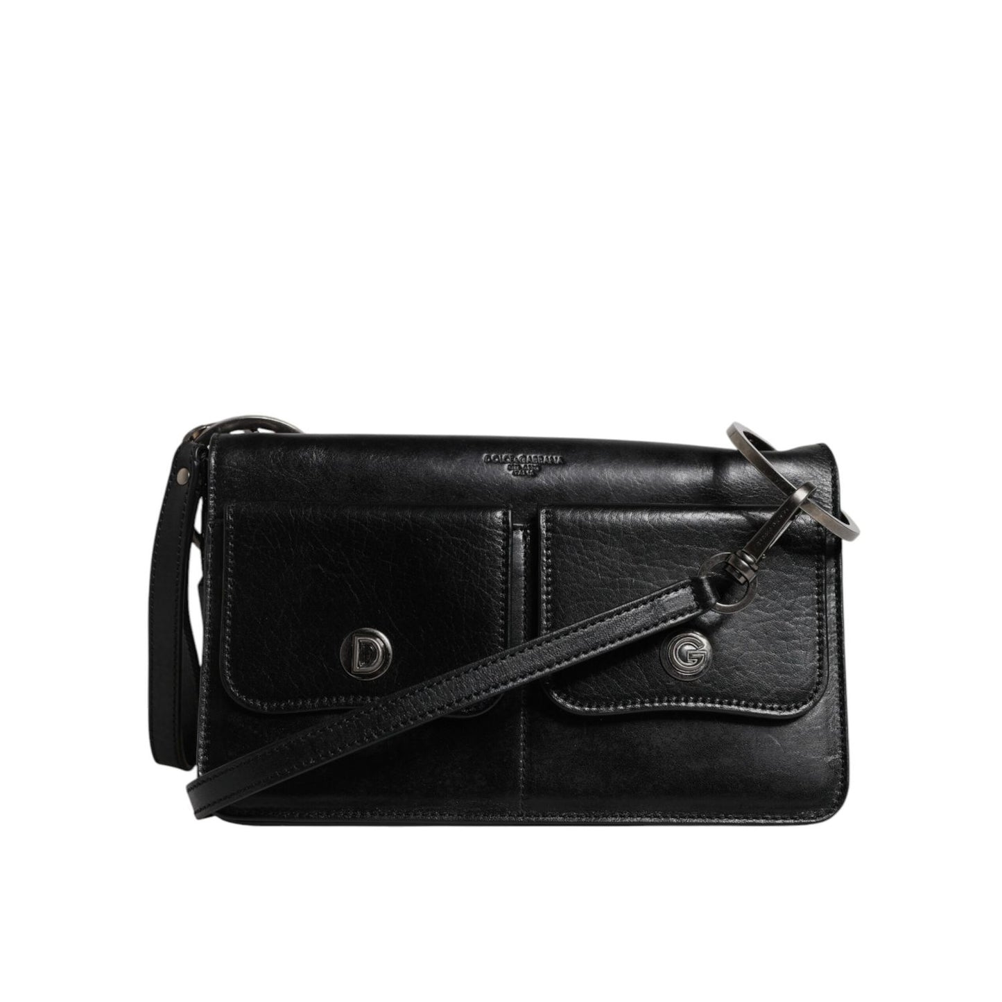 Dolce & Gabbana Black Leather Logo Purse Shoulder Crossbody Bag