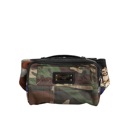 Dolce & Gabbana Multicolor Camouflage Patchwork Logo Waist Fanny Pack Bag