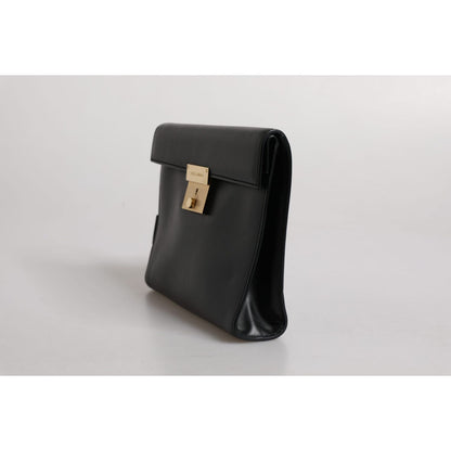 Dolce & Gabbana Black Leather Logo Plaque Document Briefcase Bag